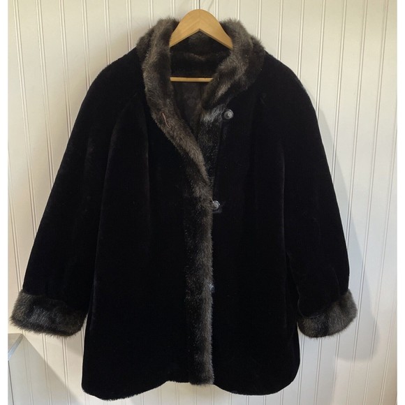 Vintage 60s Coat Womens Large Fur Collar Wool Accent‎ Buttons USA Union Made - Picture 1 of 12
